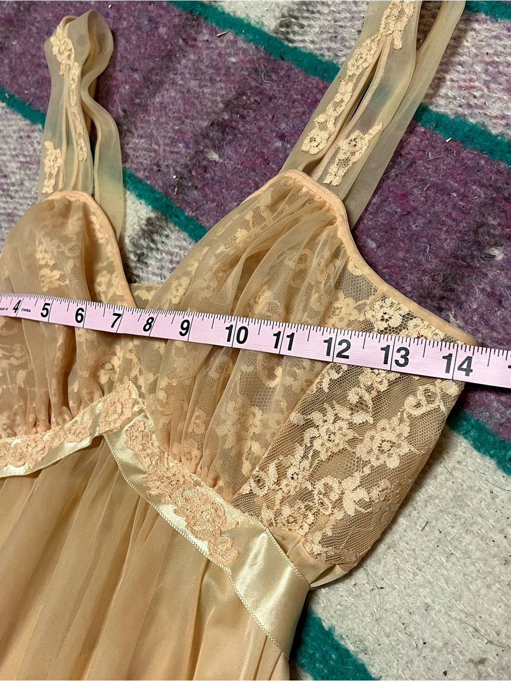 Vintage Vanity Fair 32 Champagne Nylon Lace Peignoir Nightgown Chemise Sheer - Picture 8 of 12